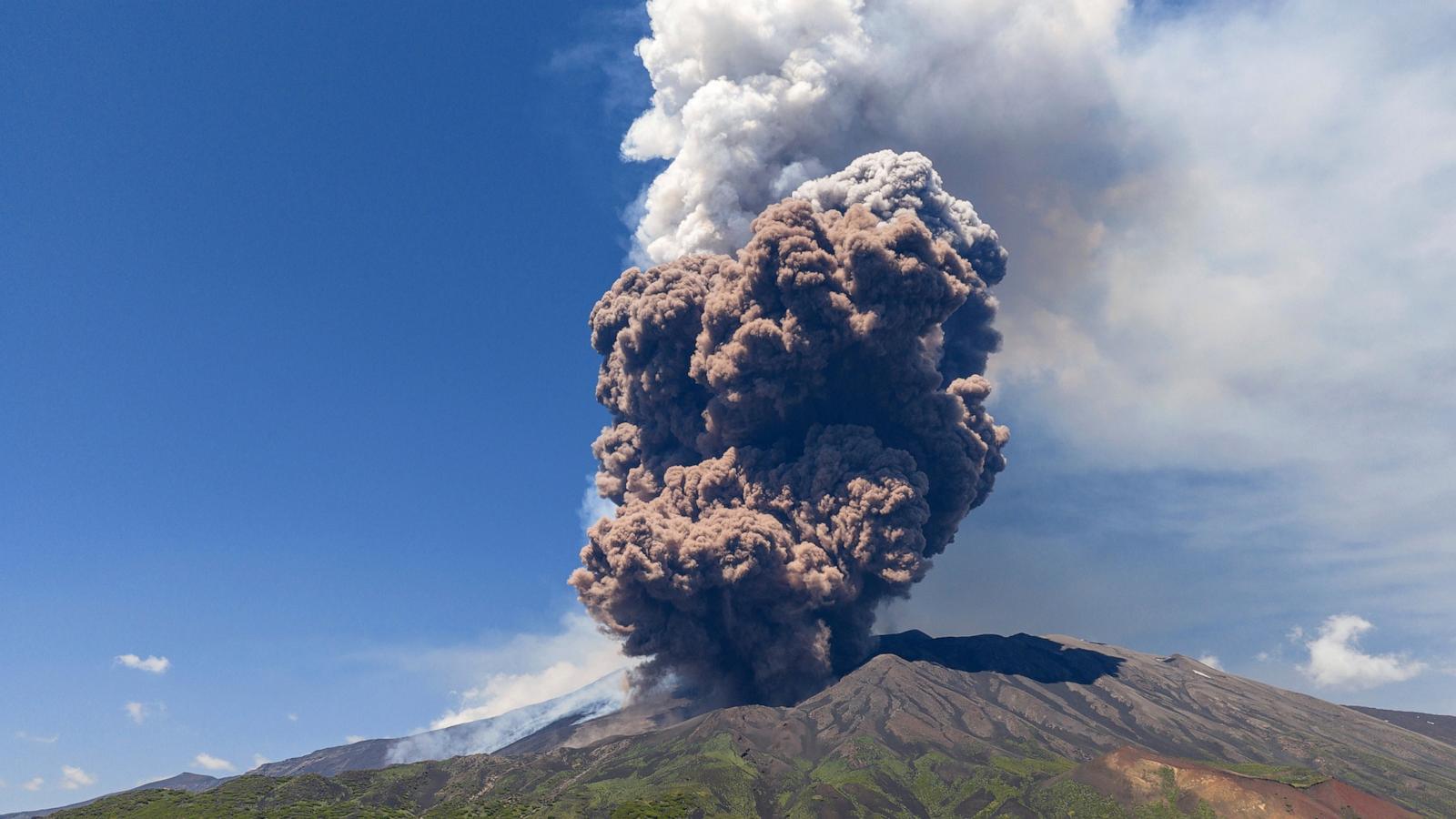 PHOTO: Smoke billows from Mount Etna volcano, Italy, June 2, 2025.