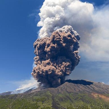 PHOTO: Smoke billows from Mount Etna volcano, Italy, June 2, 2025. 