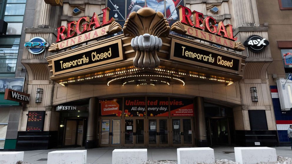 PHOTO: A view of the Regal E-Walk movie theater in Times Square as the city continues the re-opening efforts following restrictions imposed to slow the spread of coronavirus, Dec. 23, 2020, in New York.