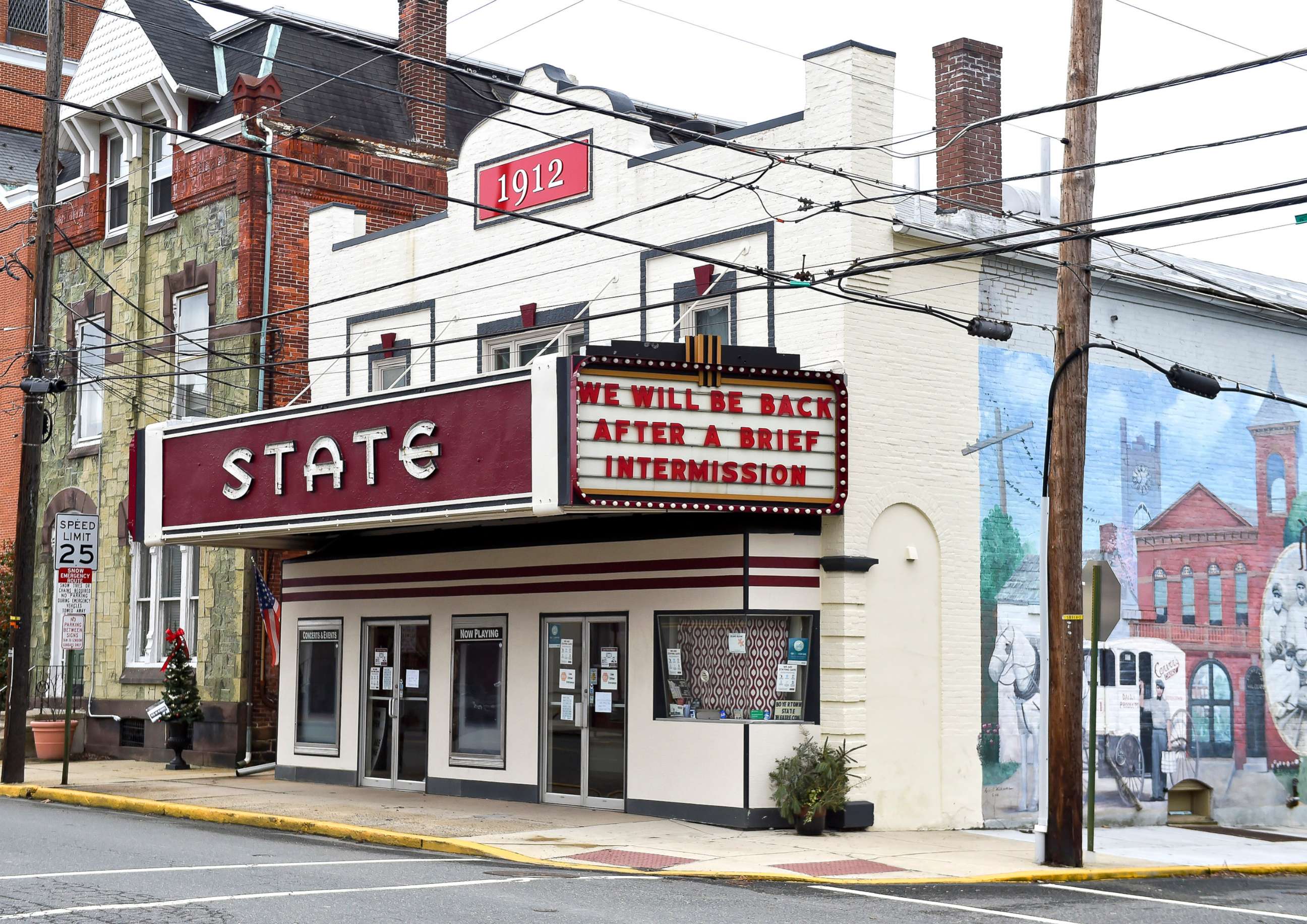 PHOTO: At the State Movie Theatre in Boyertown, Pa., Jan. 4, 2021, where they have a message on the marquee that reads "We will be back after a brief intermission."