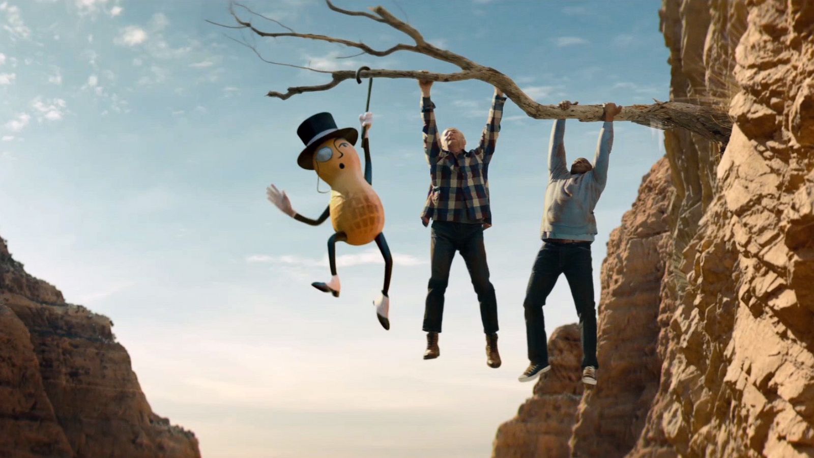 PHOTO: Mr. Peanut moments before his untimely death hanging alongside Matt Walsh and Wesley Snipes, as seen in an ad by Planters.