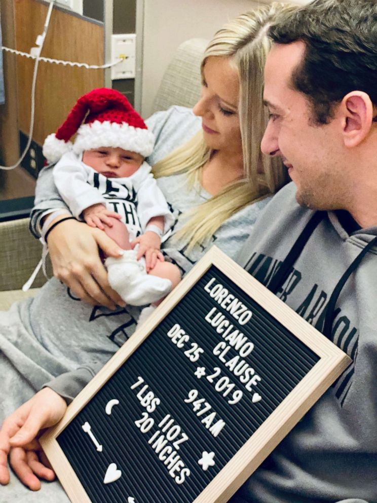 PHOTO: Amanda and Randy Clause welcomed Lorenzo Luciano Clause born weighing 7 pounds, 11 ounces on Dec. 25 at UPMC Horizon in Farrell, Pennsylvania.