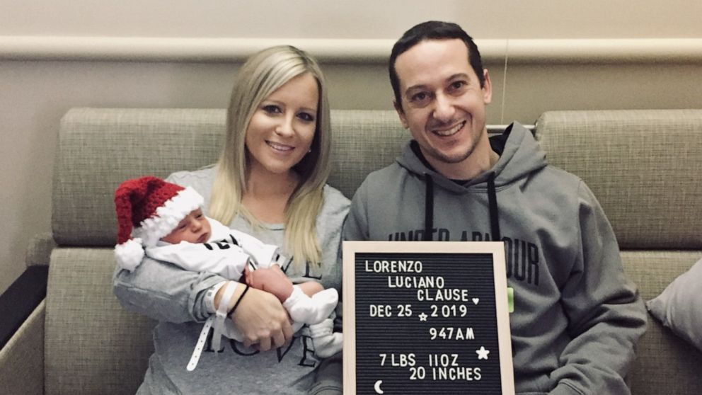 PHOTO: Amanda and Randy Clause welcomed Lorenzo Luciano Clause born weighing 7 pounds, 11 ounces on Dec. 25 at UPMC Horizon in Farrell, Pennsylvania.