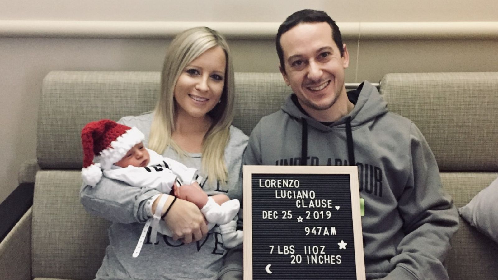 PHOTO: Amanda and Randy Clause welcomed Lorenzo Luciano Clause born weighing 7 pounds, 11 ounces on Dec. 25 at UPMC Horizon in Farrell, Pennsylvania.