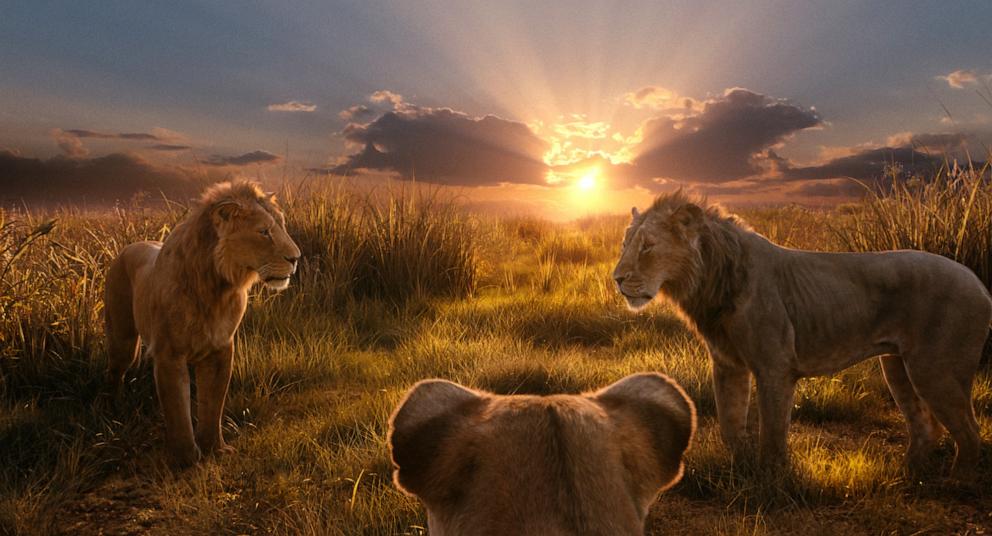 PHOTO: Mufasa (voiced by Aaron Pierre), Eshe (Thandiwe Newton), and Taka (Kelvin Harrison Jr.) in Disney's live-action MUFASA: THE LION KING.