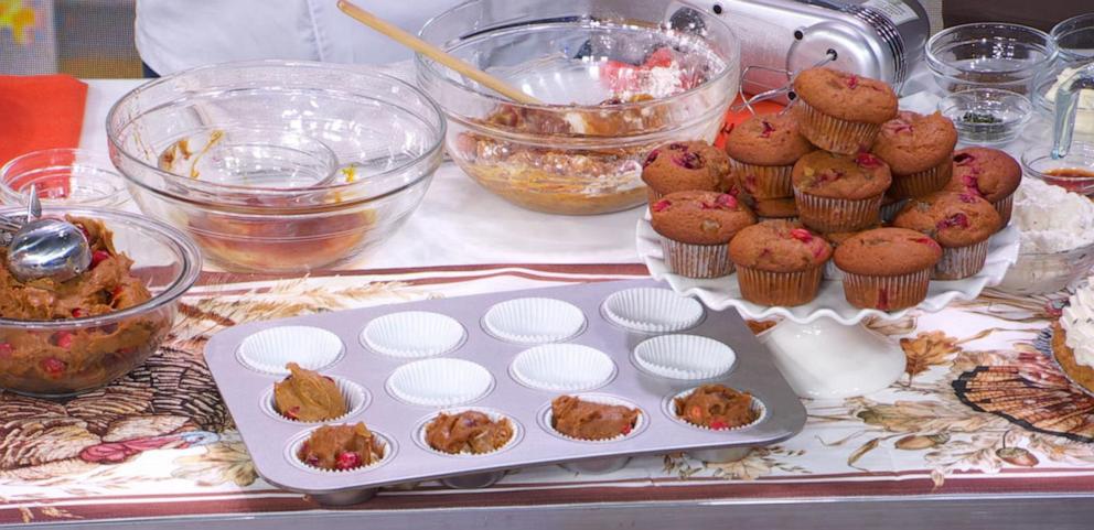 PHOTO: A tray of cranberry gingerbread muffins.