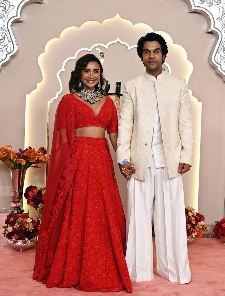 PHOTO: Indian actor Rajkumar Rao and his wife attend the Wedding ceremony of Anant Ambani and Radhika Merchant at the Jio World Convention Centre, BKC, on July 12, 2024, in Mumbai, India. 