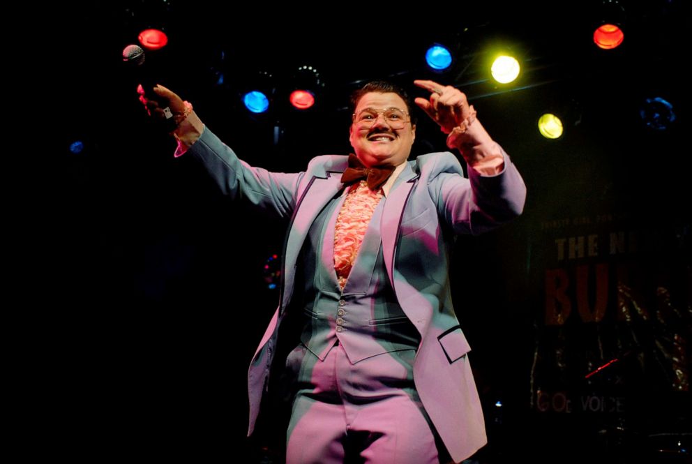 PHOTO: In this Sept. 1, 2007, file photo, Murray Hill performs as the master of ceremonies at The 5th Annual New York Burlesque Festival, at the Highline Ballroom in New York.
