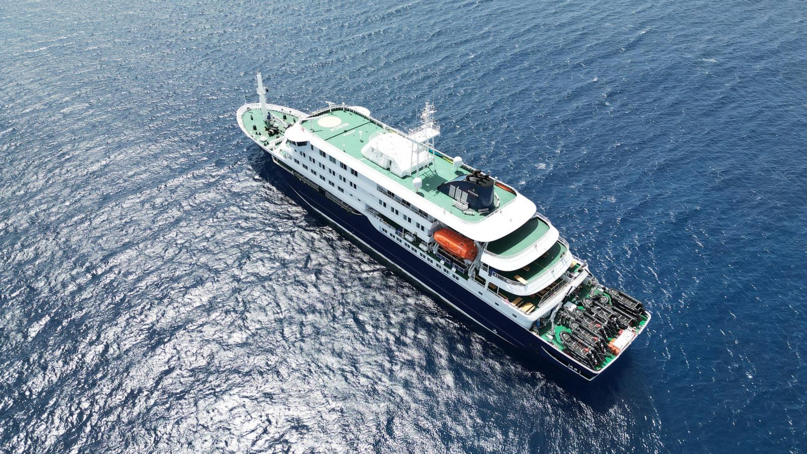 PHOTO: This aerial picture shows a general view of the cruise ship MV Hondius stationary off the port of Praia, the capital of Cape Verde, on May 4, 2026.