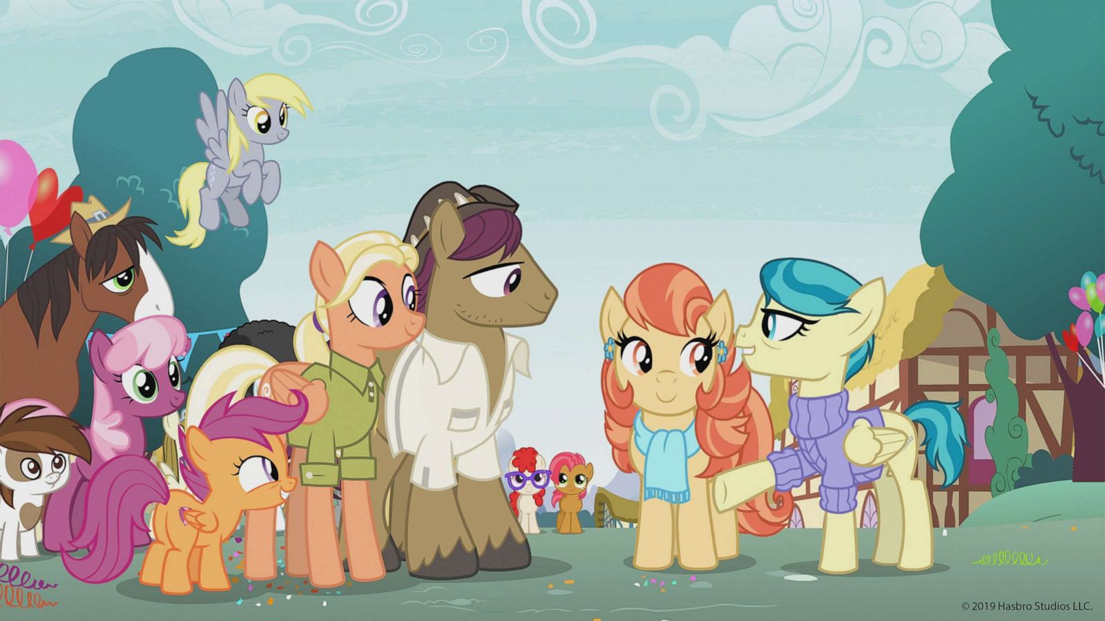 PHOTO: In an upcoming episode of "My Little Pony: Friendship is Magic", Aunt Holliday and Auntie Lofty (at right) become guardians of Scootaloo