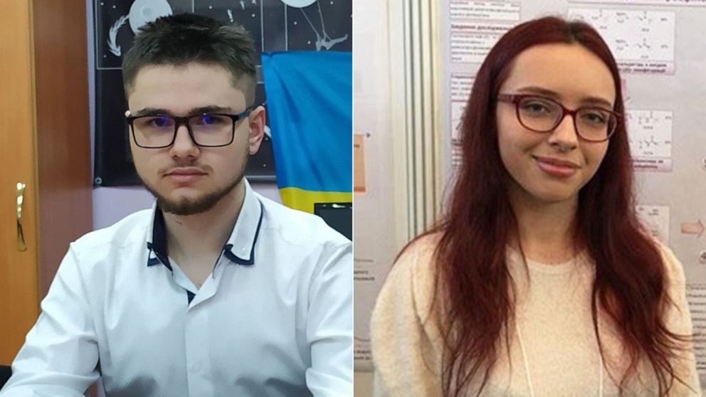Mykhailo Shynder, 17, from Odessa competed in this year's science fair from Riga, Latvia, due to the war in his home country of Ukraine. | Sofiia Smovzh, 17, participated in this year's science fair from Paris, after fleeing her home in Kyiv when the war started on Feb.24.
