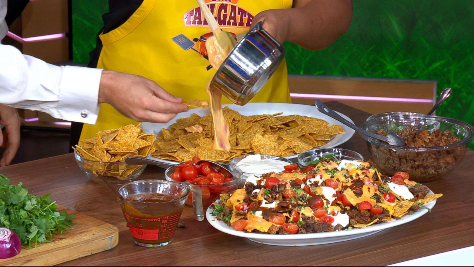 Super Bowl Party Recipes Must Try Touchdown Nachos With Chorizo And Asian Inspired Wonton Nachos Gma