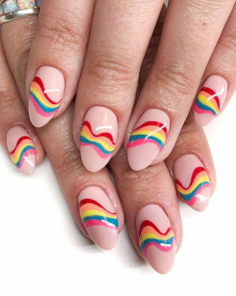 This is a cute and easy pastel cloud rainbow freehand design, all you have  to do is make some dots and … | Pastel nails designs, Rainbow nail art,  Cute nail designs