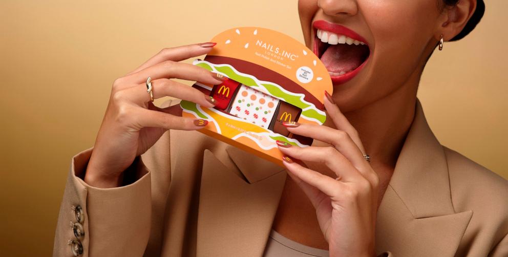 PHOTO: The Nails.INC and McDonald’s Mini Nail Polish Duo comes with "Big Mac Please" brown polish and "Gotta Ketchup" red.