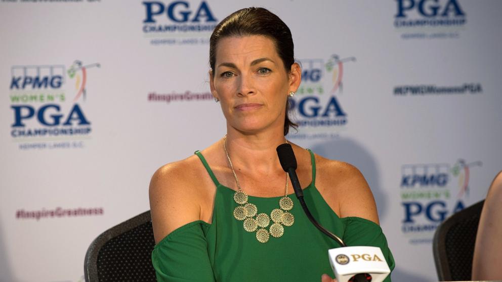 PHOTO: In this June 27, 2016, file photo, Nancy Kerrigan speaks at a press conference during the 2018 KPMG Women's PGA Championship at Kemper Lakes Golf Club in Kildeer, Illinois. 