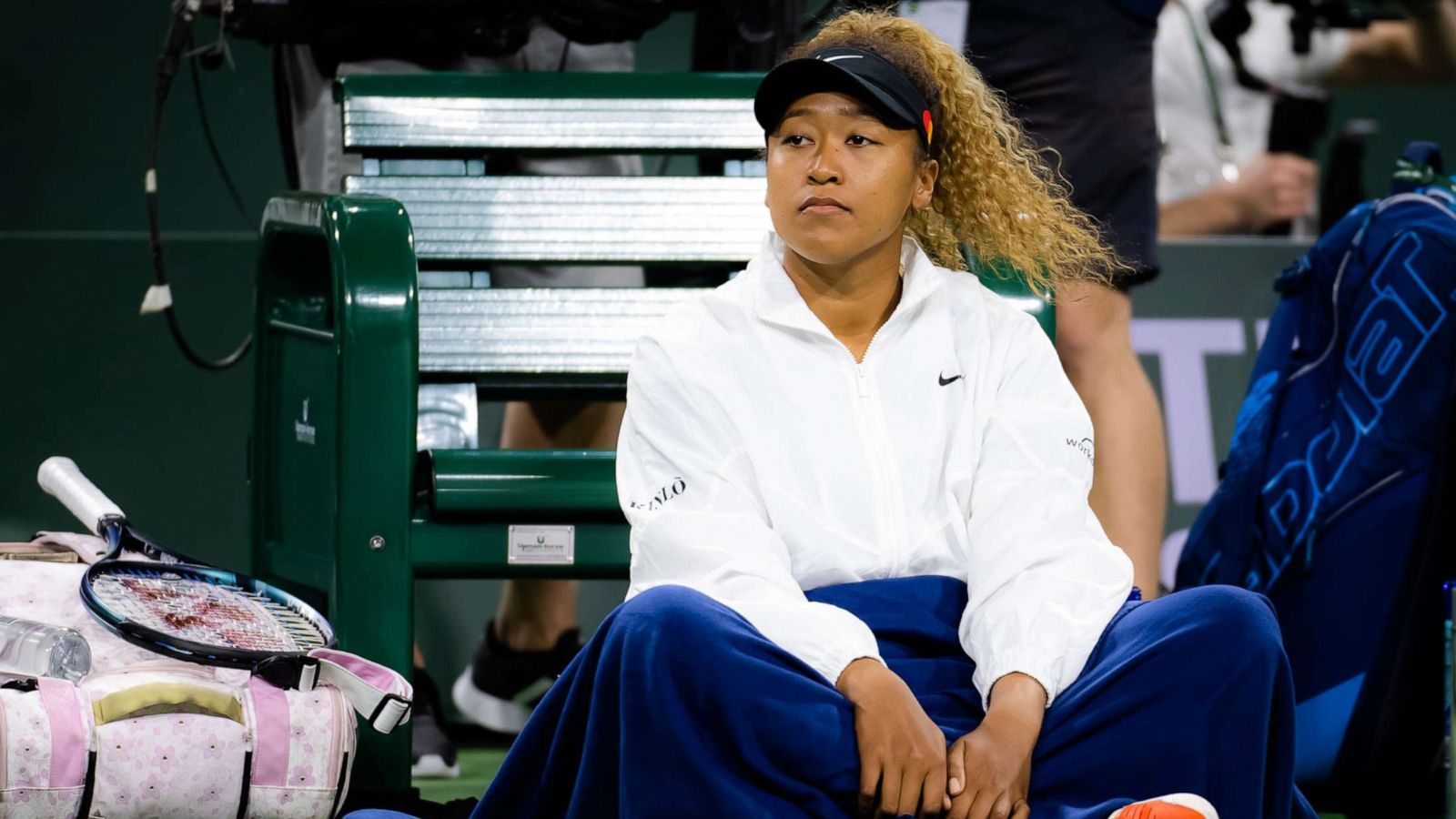 PHOTO: Naomi Osaka of Japan watches the action at the 2022 BNP Paribas Open in Indian Wells, Calif., March 8, 2022.