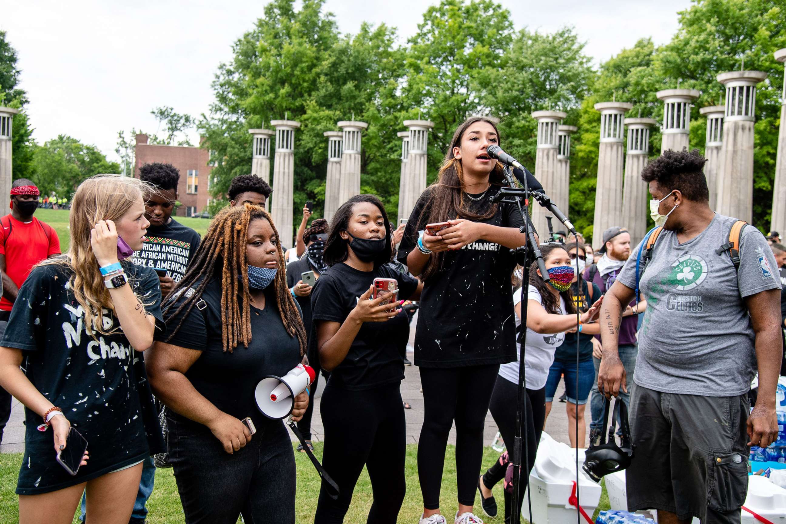 PHOTO: Organizers from Teens4Equality speak as protestors gather in Bicentennial Mall Park in Nashville, June 4, 2020.