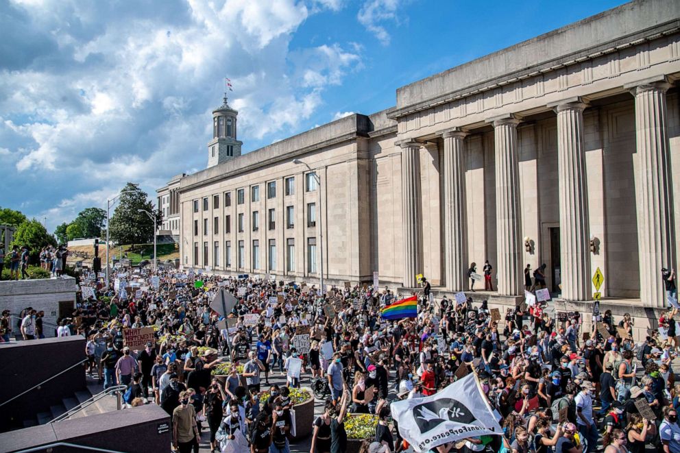 PHOTO: Protestors gather in front of the Tennessee State Capitol in Nashville, June 4, 2020.