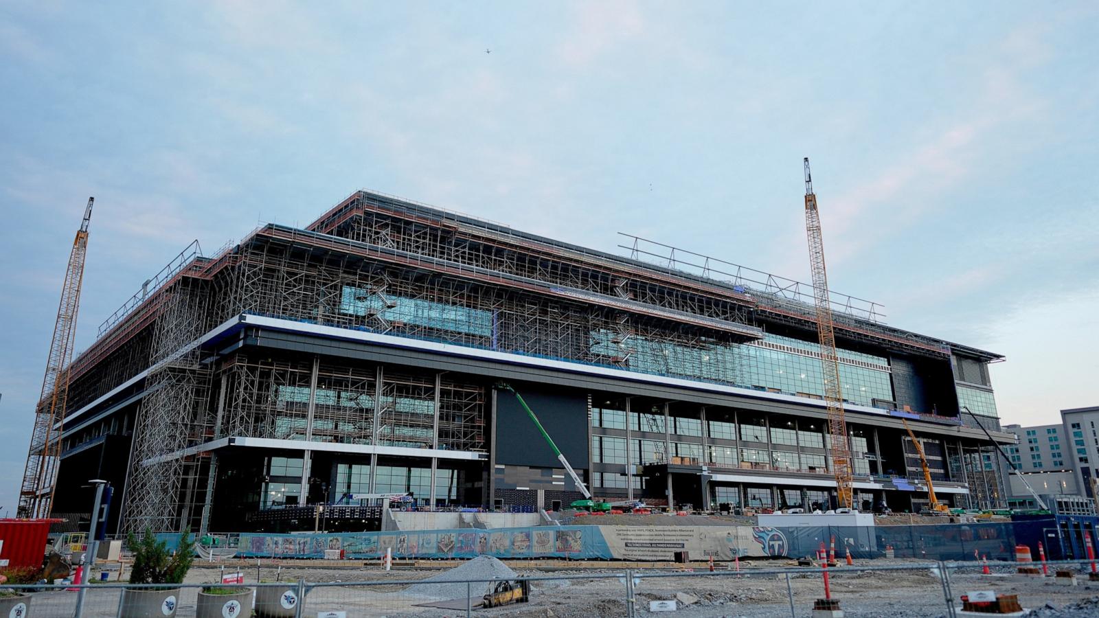 PHOTO: Construction continues on a new enclosed stadium for the Tennessee Titans NFL football team, May 18, 2026, in Nashville, Tenn.