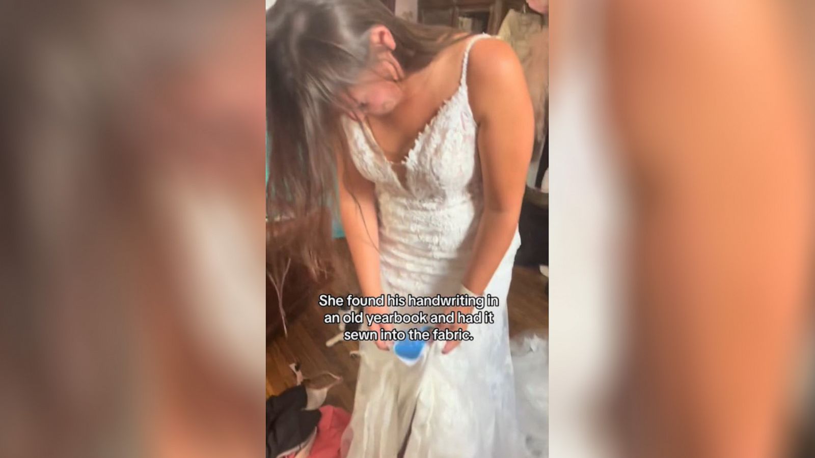 PHOTO: Natalie Crockett Jimenez's mom surprised her by having a memory from her late father sewn into her wedding dress.