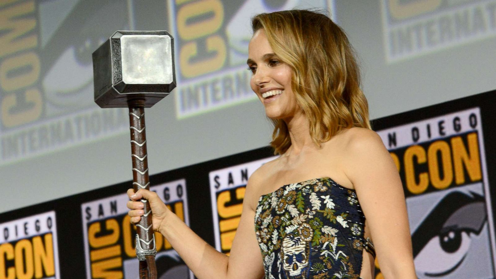 PHOTO: Natalie Portman speaks at the Marvel Studios Panel during 2019 Comic-Con International at San Diego Convention Center, July 20, 2019, in San Diego.