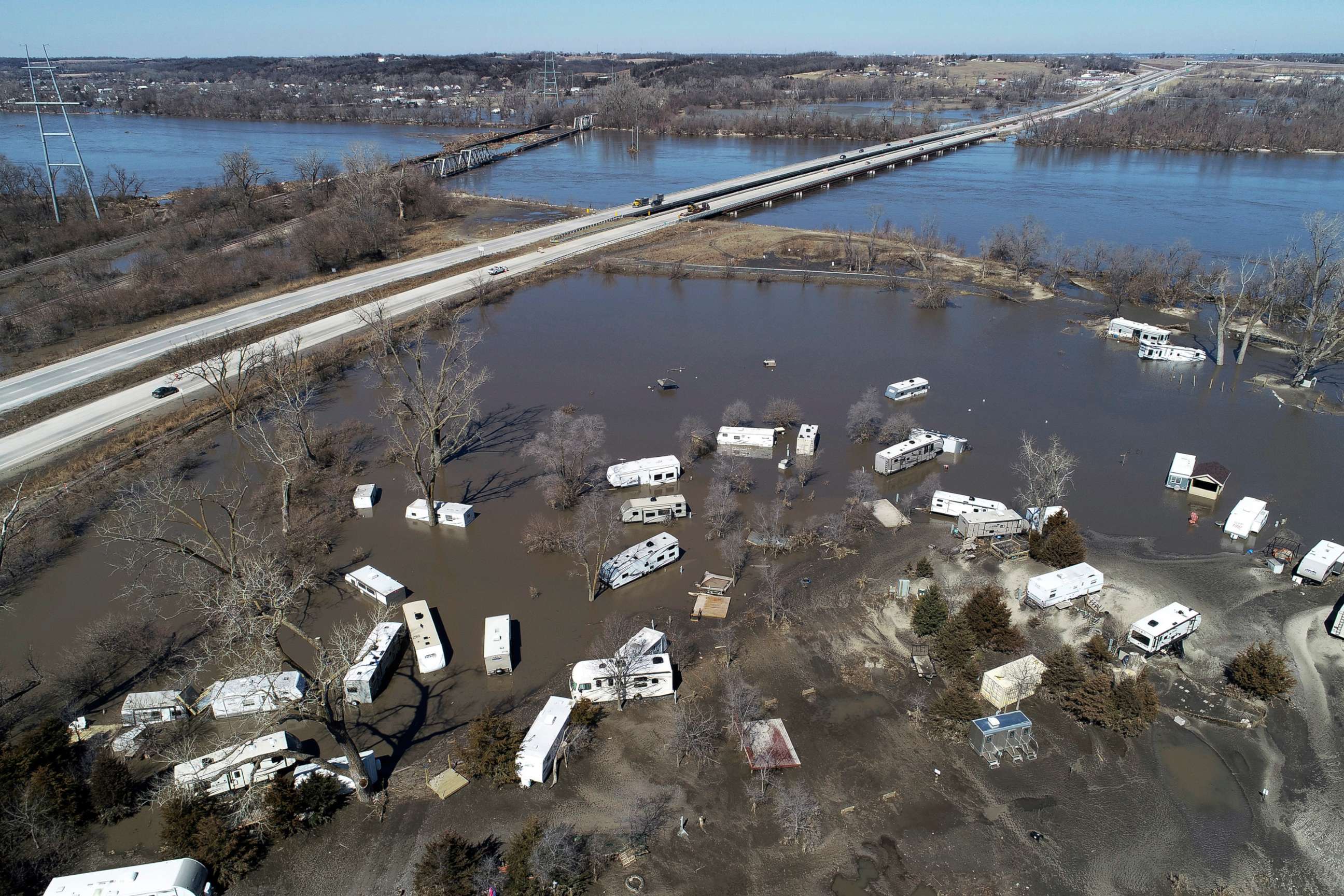 PHOTO: Floodwaters near the Platte River in in Plattsmouth, Neb., south of Omaha, March 20, 2019.