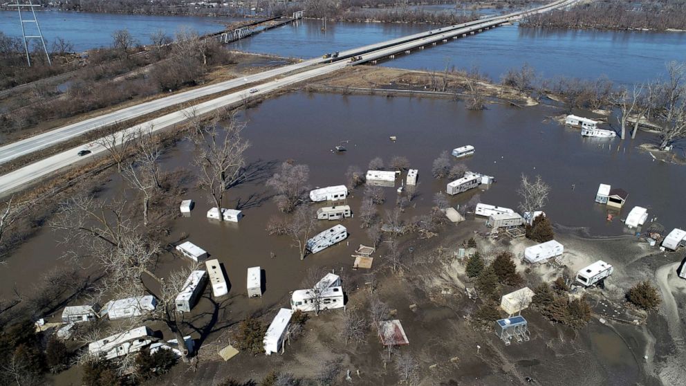 PHOTO: Floodwaters near the Platte River in in Plattsmouth, Neb., south of Omaha, March 20, 2019.
