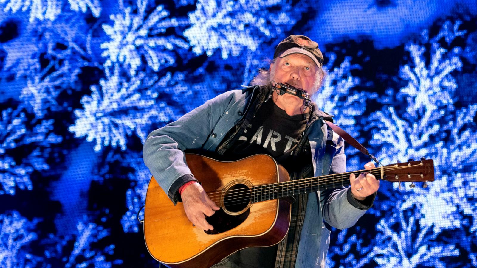 PHOTO: Neil Young performs in concert during Farm Aid at Ruoff Home Mortgage Music Center on September 23, 2023 in Noblesville, Indiana.