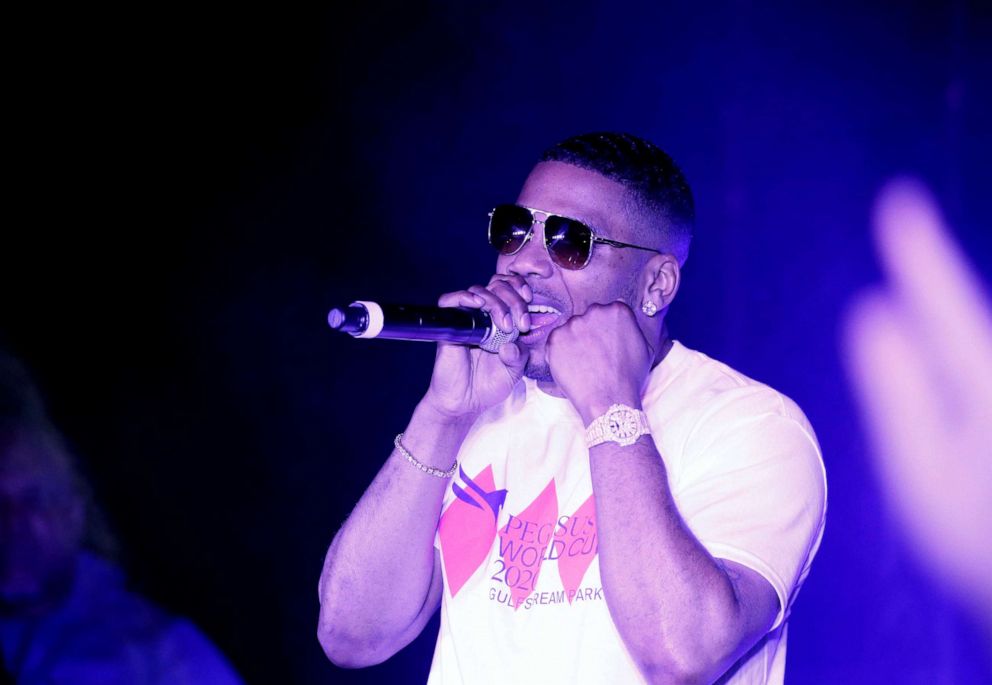 PHOTO: In this Jan 25, 2020, file photo, Nelly performs on stage at the 2020 Pegasus World Cup Championship Invitational Series in Hallandale, Fla.