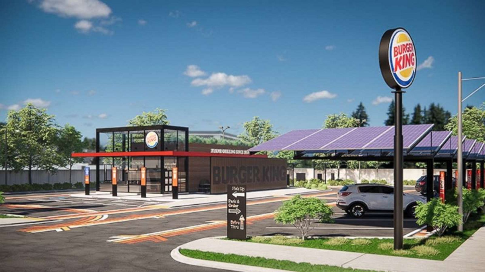 PHOTO: A rendering of the new Burger King restaurant designs with innovations in the wake of the pandemic.