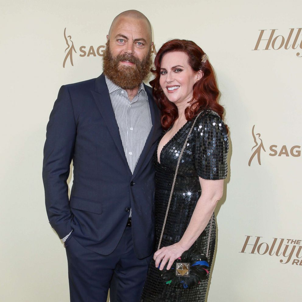 PHOTO: Nick Offerman and Megan Mullally at the Hollywood Reporter and SAG-AFTRA Emmy Nominees Night, in Los Angeles, Sept. 14, 2018.