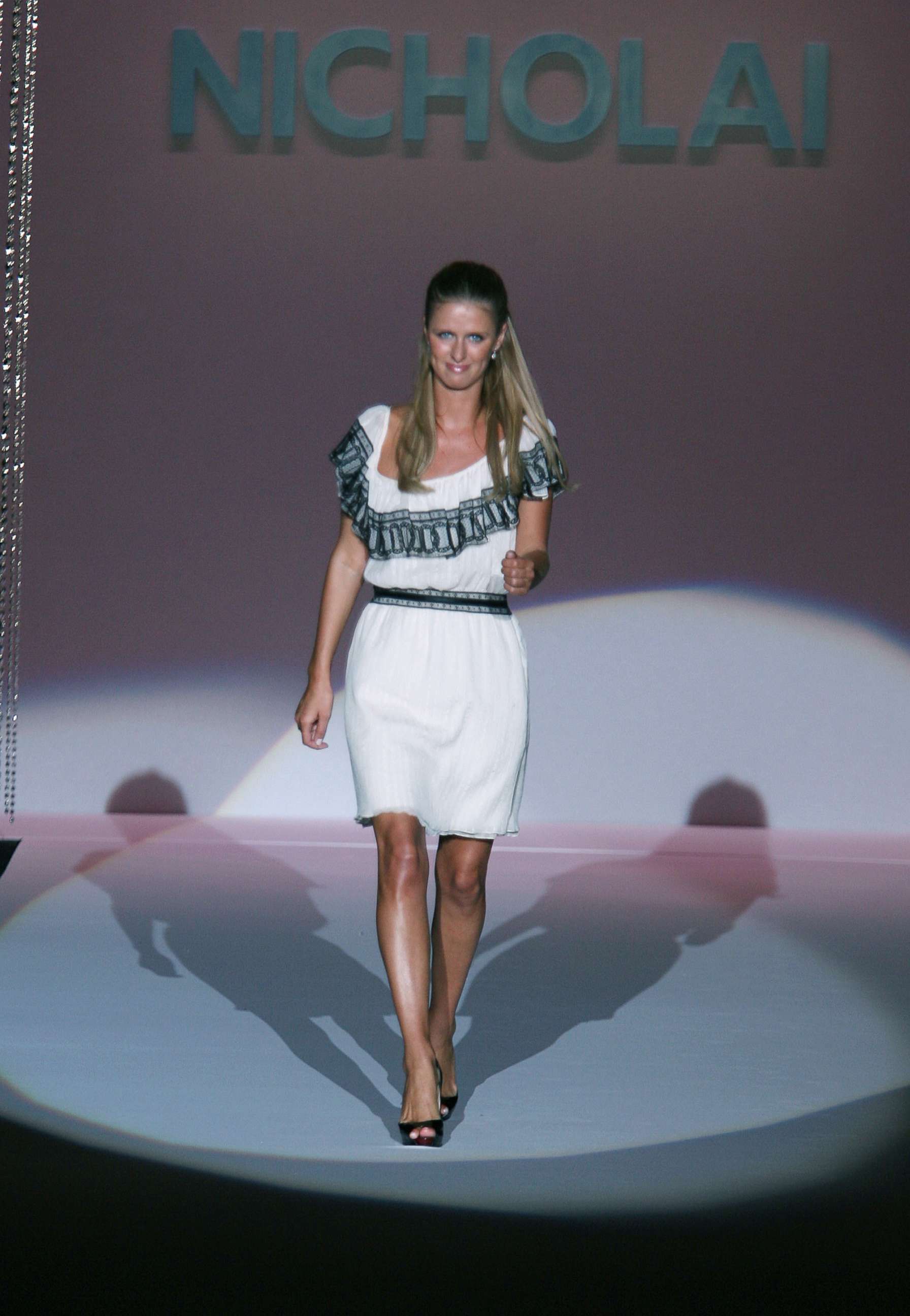 PHOTO: Nicky Hilton appears on the runway during the Nicholai 2008 Fashion Show at The Tent in Bryant Park during the Mercedes-Benz Fashion Week Spring 2008, Sept. 9, 2007, in New York.