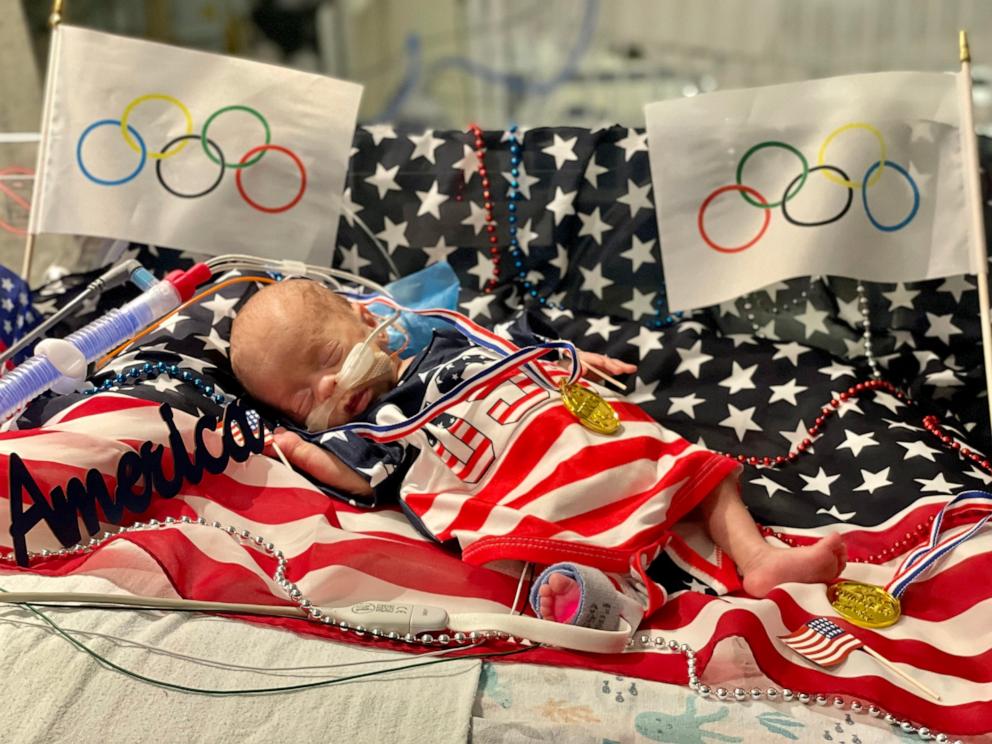 PHOTO: The babies at the neonatal intensive care units at Advocate Children’s Hospitals in Oak Lawn, Ill. and Park Ridge, Ill., are ready to cheer on athletes during the 2024 Paris Olympics.