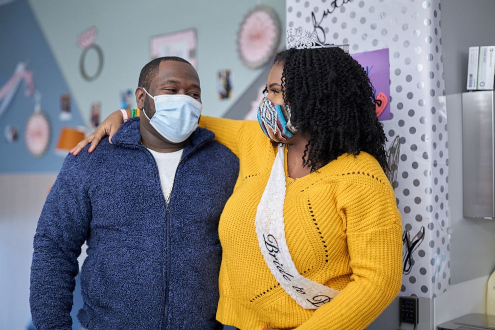 PHOTO: Teon Kennedy proposed to Martine Drouillard in the NICU where their daughter, Morgan, has been treated for 10 months, Feb. 11, 2021, in New York.