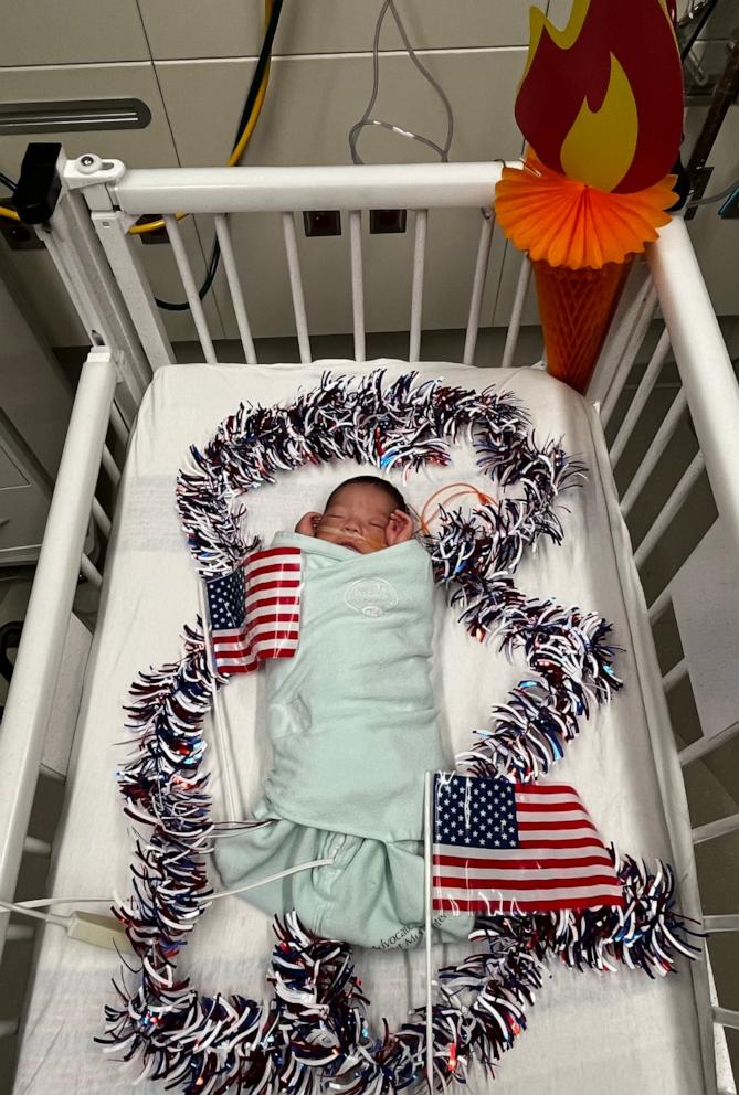 PHOTO: The babies at the neonatal intensive care units at Advocate Children’s Hospitals in Oak Lawn, Ill. and Park Ridge, Ill., are ready to cheer on athletes during the 2024 Paris Olympics.