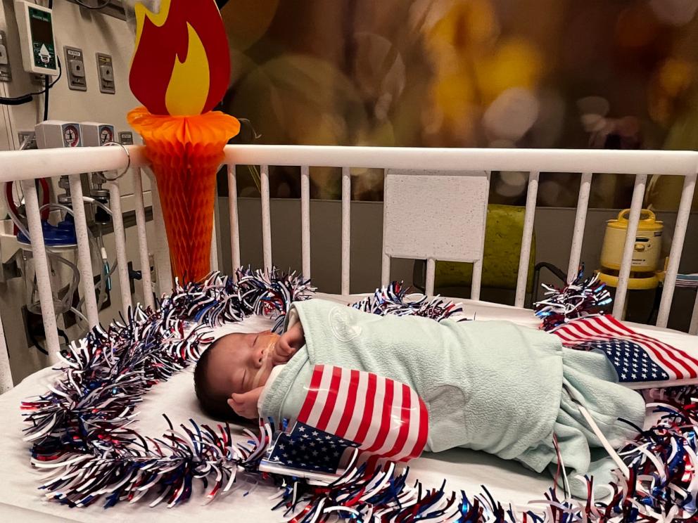 PHOTO: The babies at the neonatal intensive care units at Advocate Children’s Hospitals in Oak Lawn, Ill. and Park Ridge, Ill., are ready to cheer on athletes during the 2024 Paris Olympics.