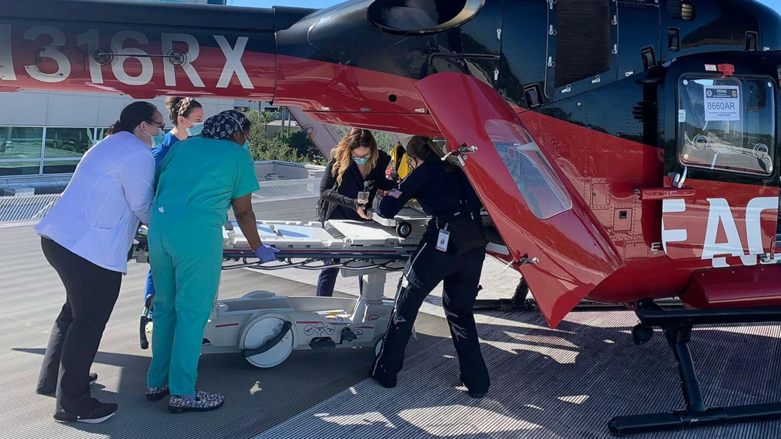 PHOTO: NICU patients are transferred by helicopter to Joe DiMaggio Children's Hospital in Hollywood, Florida, after Hurricane Ian.