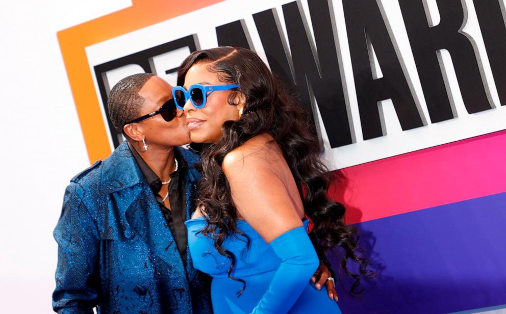 PHOTO: Niecy Nash, right, and her wife Jessica Betts arrive for the 2024 BET Awards at the Peacock Theater, June 30, 2024, in Los Angeles.