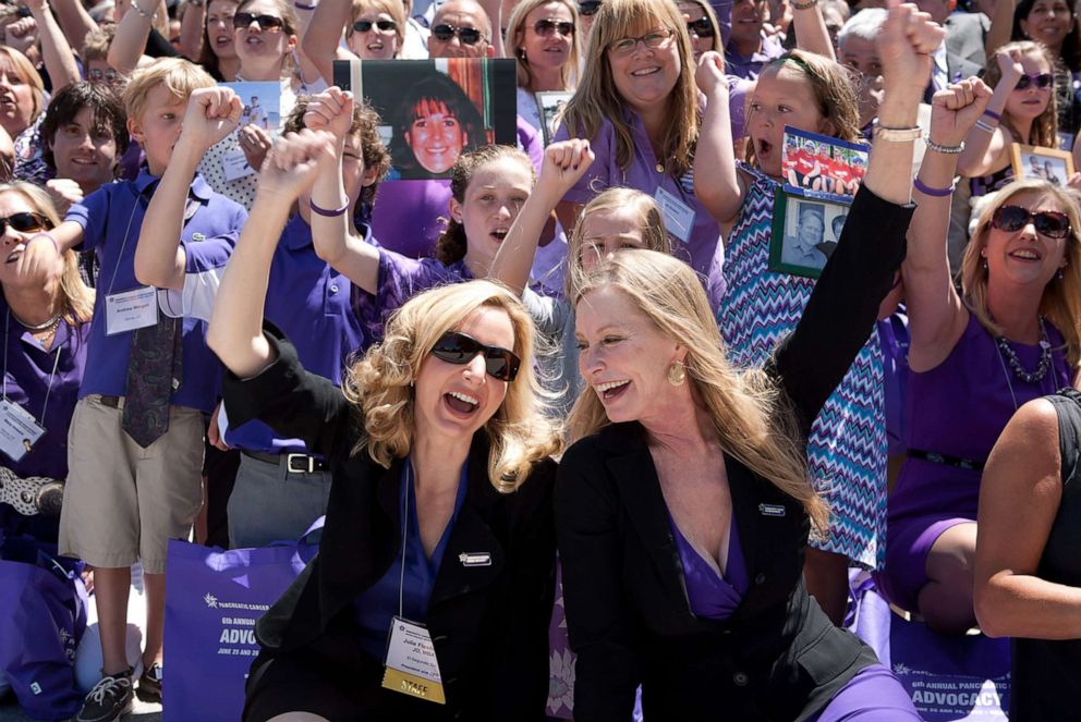 PHOTO: Julie Fleshman and Lisa Niemi attend an event in Washington D.C., for pancreatic cancer on Capitol Hill.