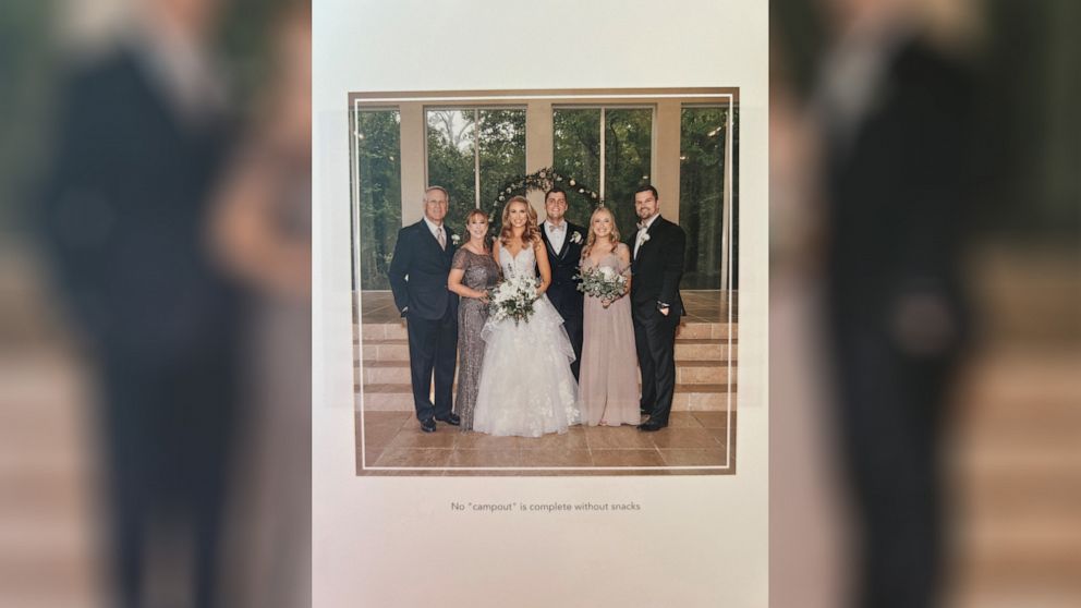 PHOTO: Niki Hunt displays a caption fail in a wedding photo book made by her mom.