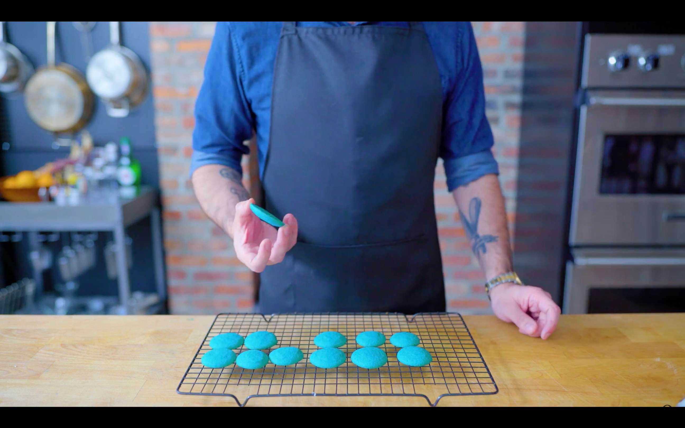 PHOTO: Blue vanilla wafer cookies inspired by "The Mandalorian" made on "Binging with Babish."