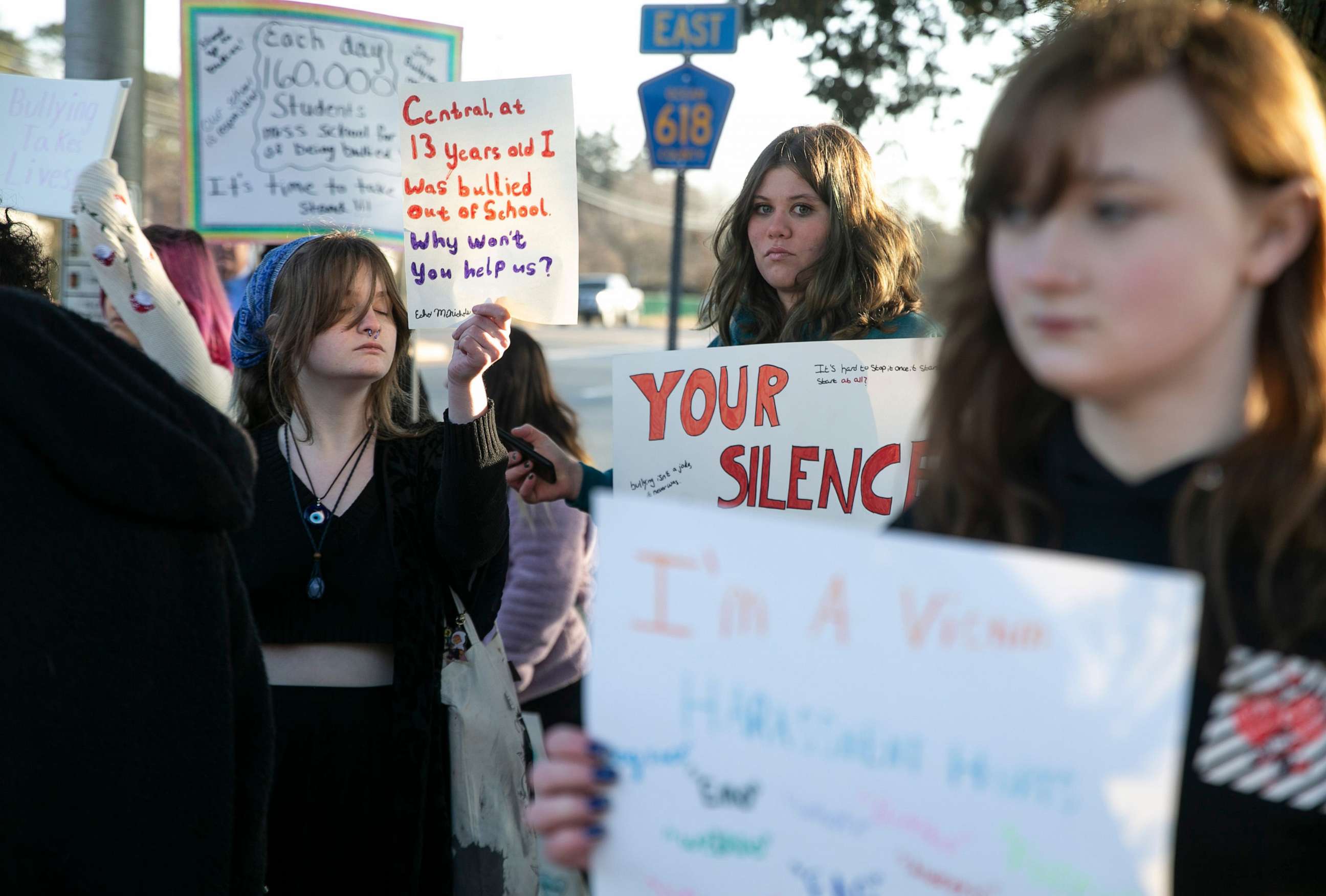 PHOTO: Students of Central Regional High School protest along Forest Hills Parkway in Berkeley Township, N.J., Feb. 8, 2023.