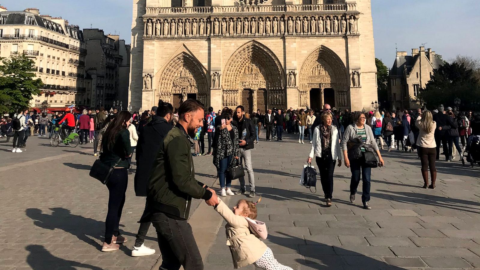 PHOTO: Brooke Windor took this image of the Notre Dame cathedral in Paris in hopes to find the young man and child that were playing out front prior to the disastrous fire, April 15, 2019.