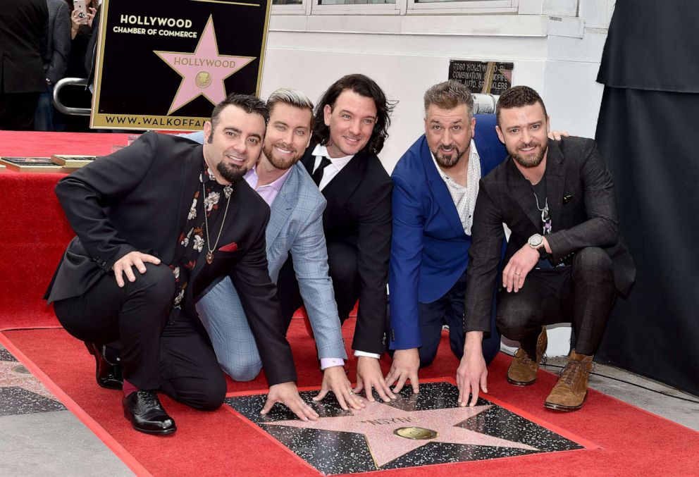 PHOTO: Chris Kirkpatrick, Lance Bass, JC Chasez, Joey Fatone and Justin Timberlake attend the ceremony honoring NSYNC with star on the Hollywood Walk of Fame, April 30, 2018, in Hollywood, Calif.