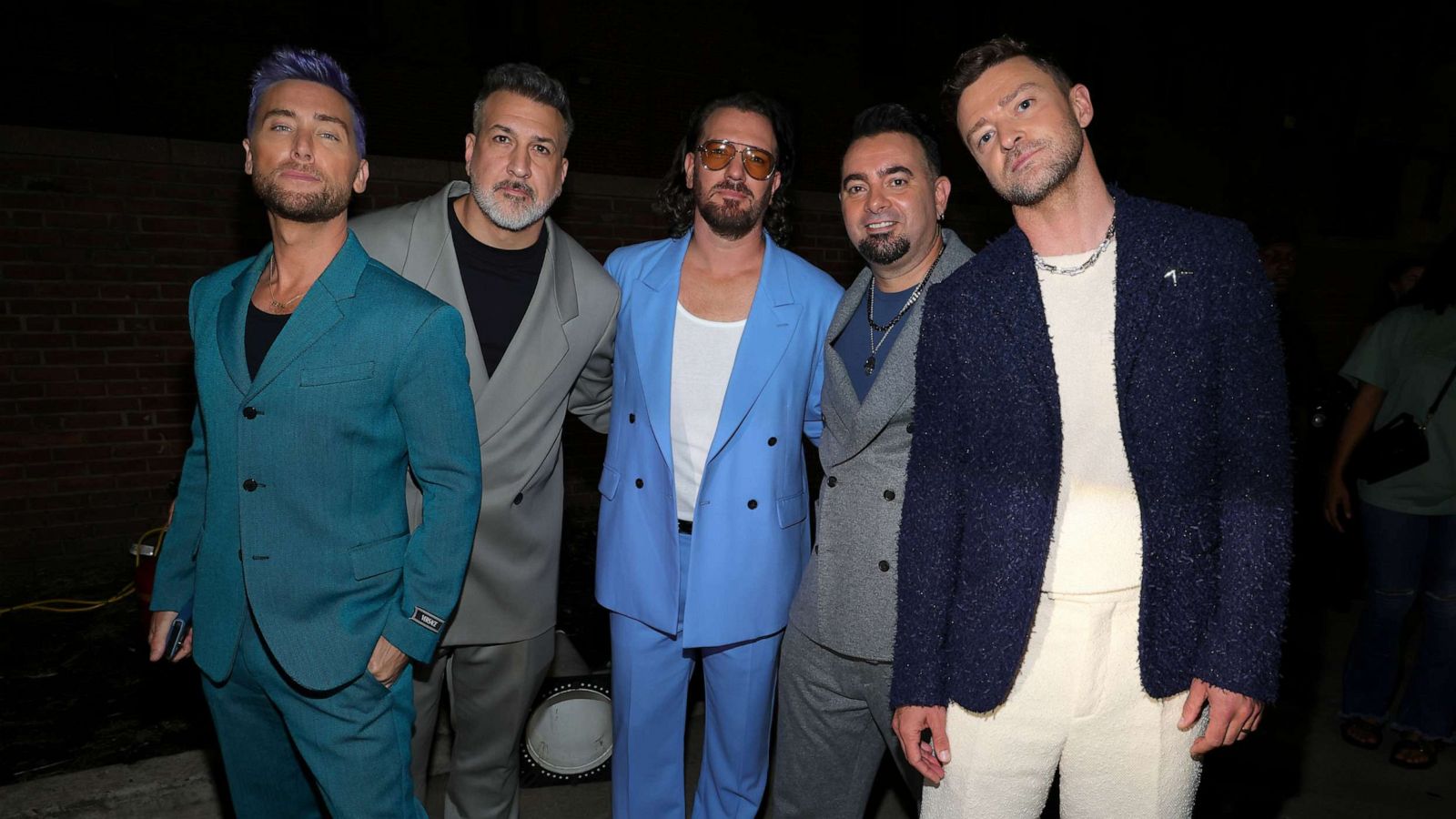 PHOTO: (L-R) Lance Bass, Joey Fatone, JC Chasez, Chris Kirkpatrick and Justin Timberlake of NSYNC attend the 2023 MTV Video Music Awards at Prudential Center, Sept. 12, 2023, in Newark, N.J.