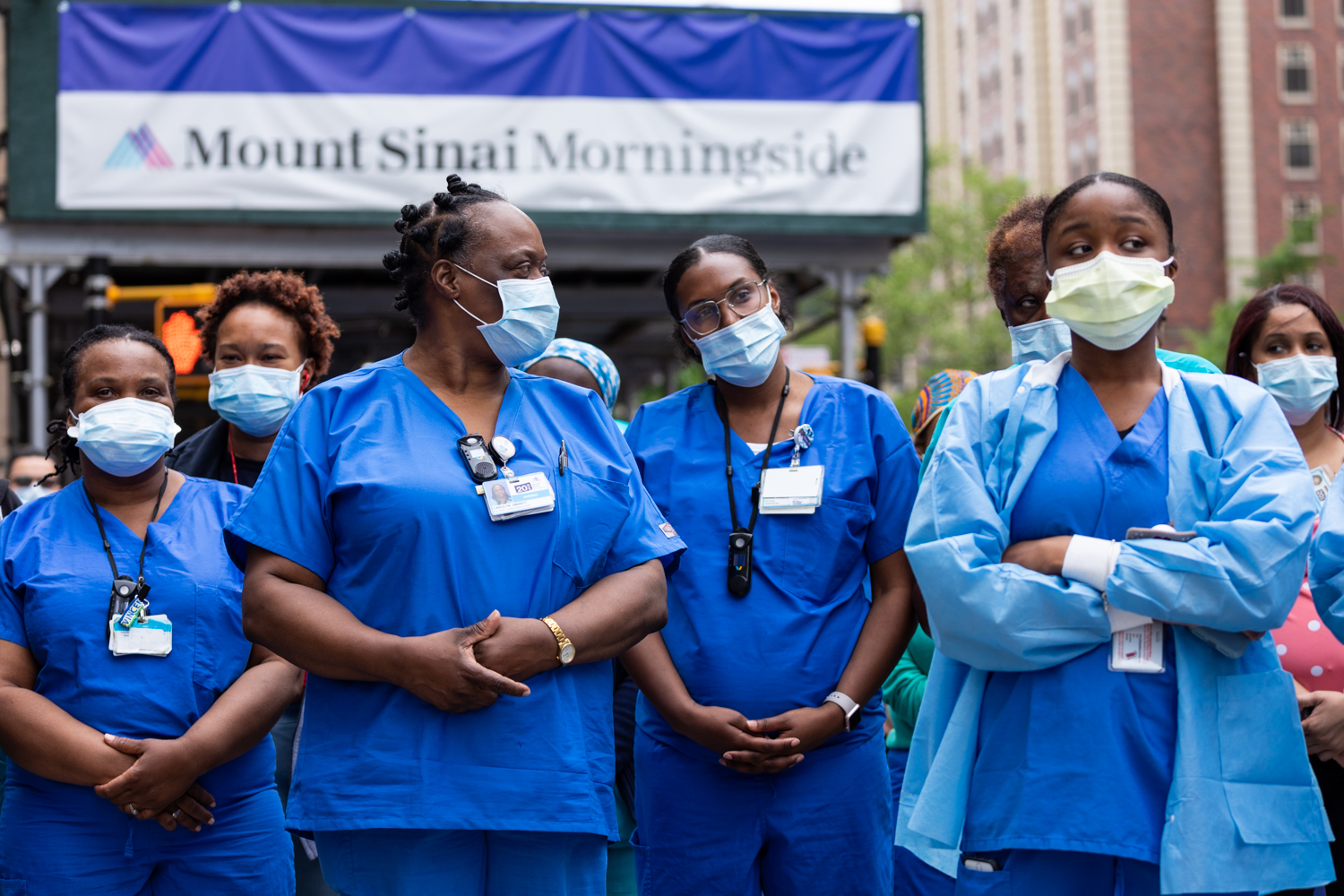 PHOTO: Medical workers gather outside Mount Sinai Morningside Hospital June 2 to support protesters demanding action in wake of George Floyd's death.