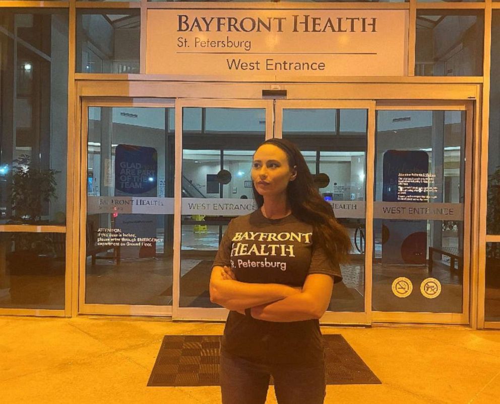 PHOTO: Megan Patterson, 32, is a nurse at Bayfront Health St. Petersburg in Florida. Patterson gave the first and second vaccine to her paternal grandmother, Susan Patterson, 80, and to her maternal grandmother, Connie Dunaway, 80.