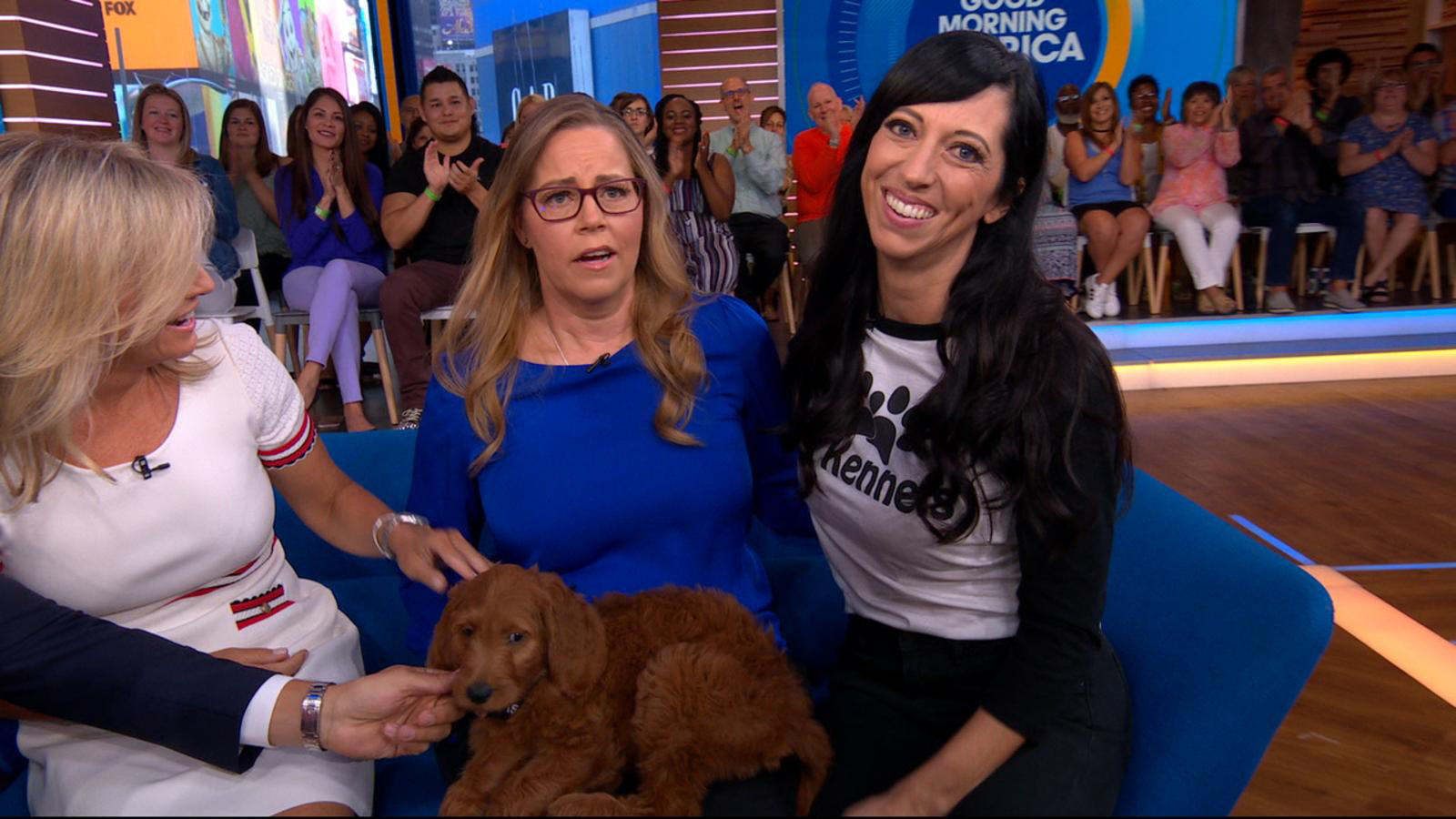 PHOTO: Former nurse Tennille Strode, who has Parkinson's disease, is surprised with a service dog by Jeanette Forrey of 4E Kennels on "Good Morning America," Aug. 12, 2019.