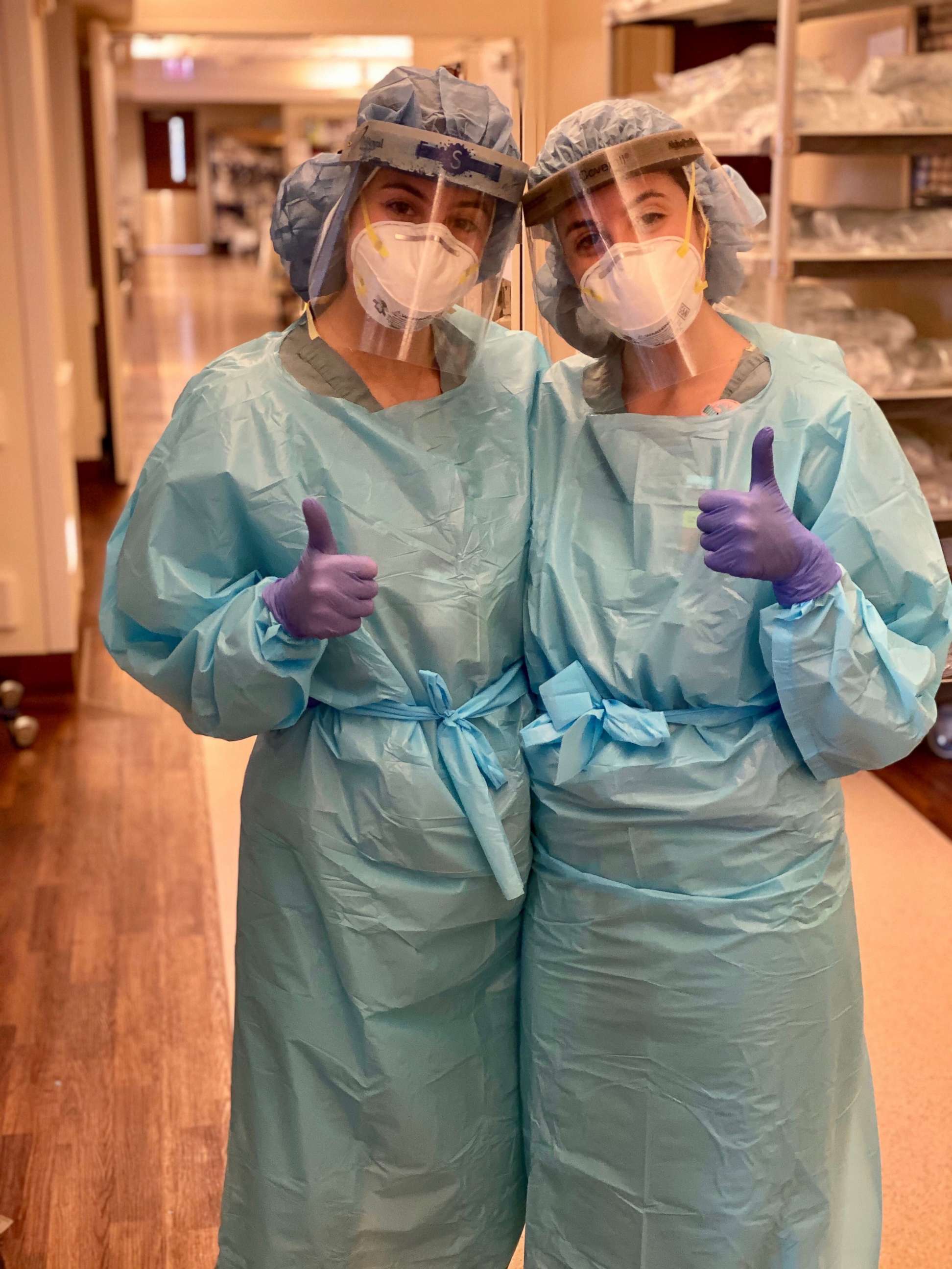 PHOTO: Samantha and Rebecca Silverman are identical twin sisters working together as nurses in the COVID-19 unit at Northwestern Medicine in Chicago.