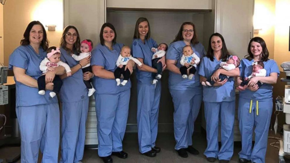 PHOTO: Eight women who work at Anderson Hospital's Pavilion for Women in Maryville, Ill., gave birth around the same time.